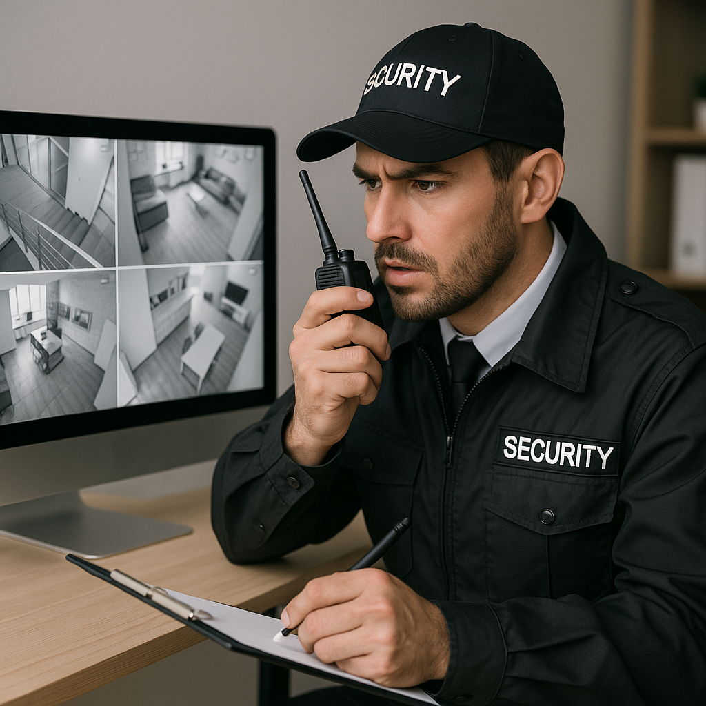 Security guard checking visitor access